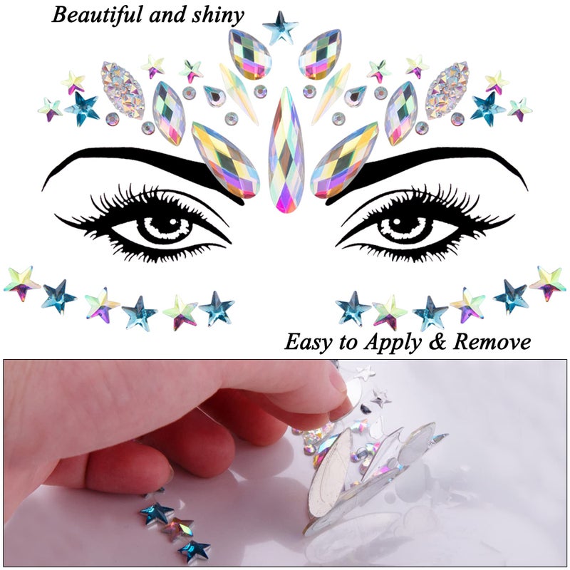 SIQUK 20 Sets Face Jewels Mermaid Face Gems Rave Face Jewel Rhinestones Face Crystal Face Stickers Jewels Gems Eye Jewels for Festival Rave Carnival Party - Image 3